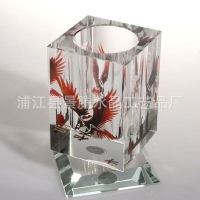 创意办公形象用品 旋转深雕上色水晶笔筒与名片盒定制指南